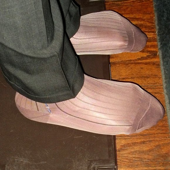 2PR Men's Sheer Taupe Thick N Thin with Pattern, Cap Toe Cap Heel Socks - 10 -13 - Picture 10 of 13